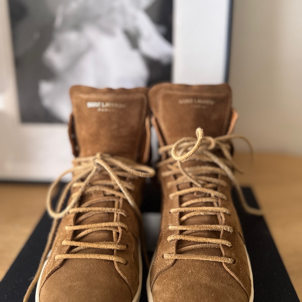 Saint Laurent Tan Sneakers High-Top with Soft Material and White Sole - Picture 4 of 10